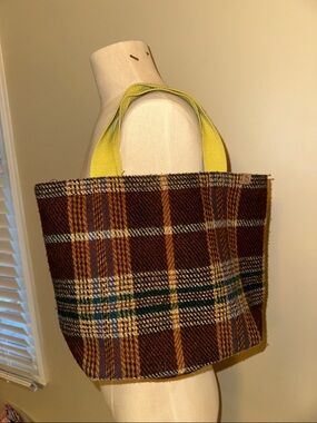 Plaid Tote Bag with Yellow Handles